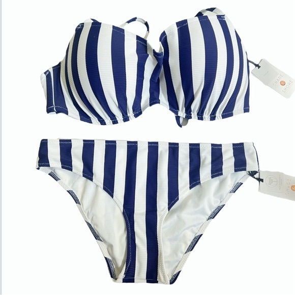 Target Shade and Shore Bikini Set Stripe Ribbed White Blue Vertical 34DD Small - Picture 3 of 6